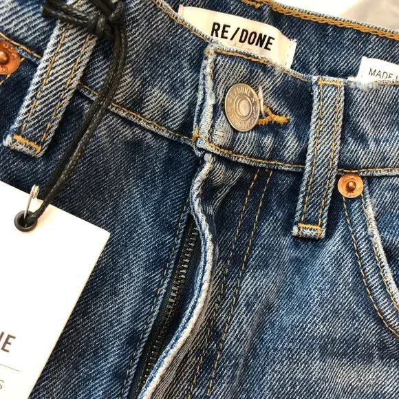 Re/Done Womens Jeans 90s Straight Indigo Stone Wash Zip Fly 25